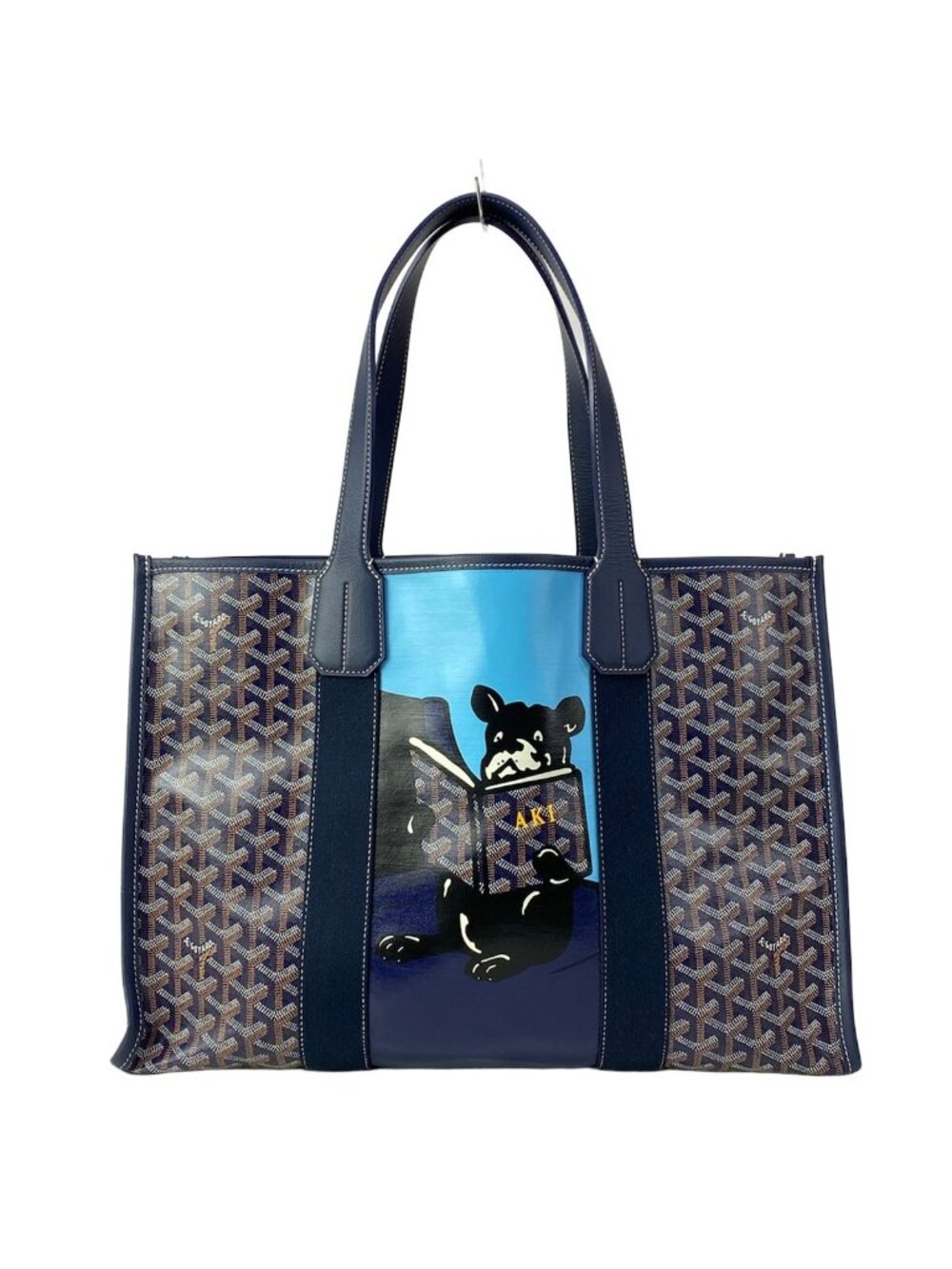 Goyard Tote Bag Villette MM Navy Light Blue Black Name Leather